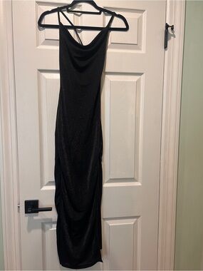 Elegant Black Sparkle Cowl Neck Slip Dress